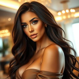 A glamorous portrait of a beautiful woman resembling Kim Kardashian, showcasing her signature style and elegance