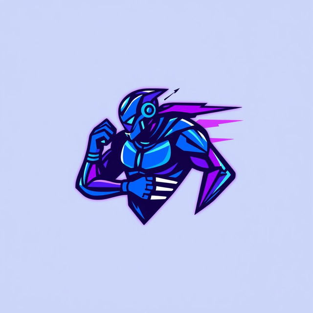 A dynamic and modern logo design featuring a cyborg theme, using a palette of vibrant blue and purple colors