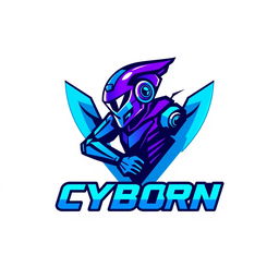 A dynamic and modern logo design featuring a cyborg theme, using a palette of vibrant blue and purple colors