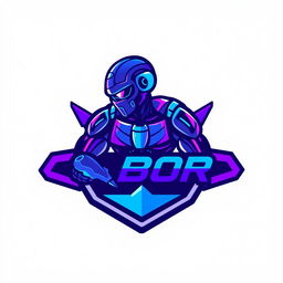 A dynamic and modern logo design featuring a cyborg theme, using a palette of vibrant blue and purple colors