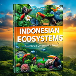 A visually stunning cover design for a book titled 'Indonesian Ecosystems: Diversity in Conservation Areas'