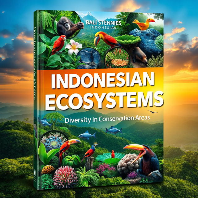 A visually stunning cover design for a book titled 'Indonesian Ecosystems: Diversity in Conservation Areas'