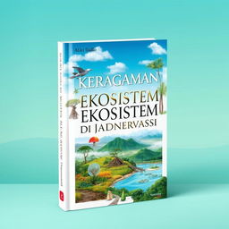 A captivating cover design for a book titled 'Keragaman Ekosistem di Kawasan Konservasi'