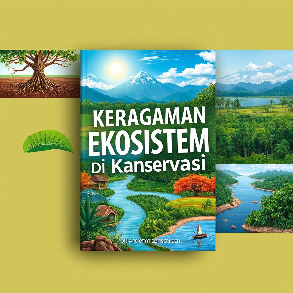 A captivating cover design for a book titled 'Keragaman Ekosistem di Kawasan Konservasi'