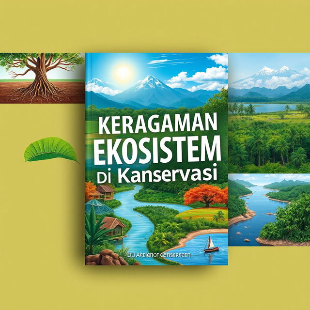 A captivating cover design for a book titled 'Keragaman Ekosistem di Kawasan Konservasi'