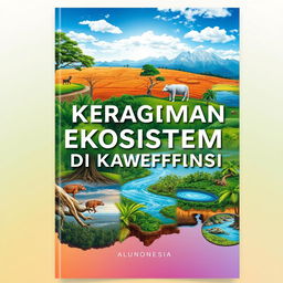 A captivating cover design for a book titled 'Keragaman Ekosistem di Kawasan Konservasi'