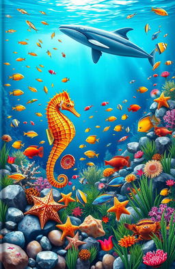 A vibrant and captivating book cover featuring an underwater scene saturated with life and colour