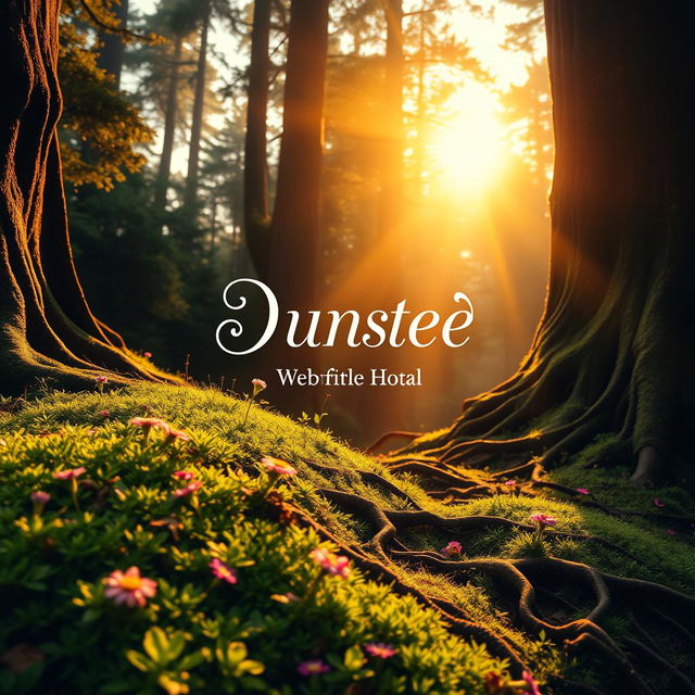 A beautiful and captivating book cover design featuring a mystical forest scene at sunrise