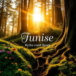 A beautiful and captivating book cover design featuring a mystical forest scene at sunrise