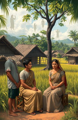 A historical depiction of the daily life of Filipinos in the past, showcasing a tranquil village scene