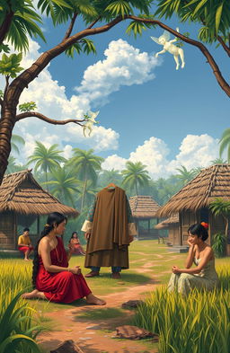 A historical depiction of the daily life of Filipinos in the past, showcasing a tranquil village scene
