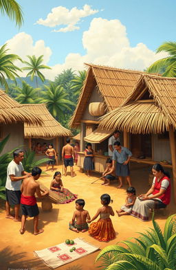 An artistic representation of a 16th-century scene showcasing the customs and traditions of the Tagalog people, as described in Juan de Plasencia's writings