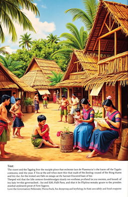 An artistic representation of a 16th-century scene showcasing the customs and traditions of the Tagalog people, as described in Juan de Plasencia's writings