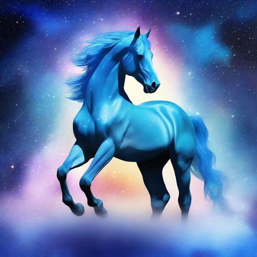 Generate an image of a beautiful, celestial horse whose form is composed of twinkling stars and nebulae, a manifestation of the universe itself