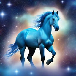 Generate an image of a beautiful, celestial horse whose form is composed of twinkling stars and nebulae, a manifestation of the universe itself