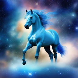 Generate an image of a beautiful, celestial horse whose form is composed of twinkling stars and nebulae, a manifestation of the universe itself