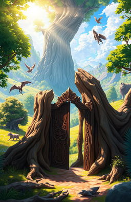 A breathtaking illustration of NjordSkadi, a vibrant fantasy realm filled with lush landscapes, lush forests, and stunning vistas