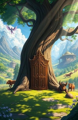A breathtaking illustration of NjordSkadi, a vibrant fantasy realm filled with lush landscapes, lush forests, and stunning vistas