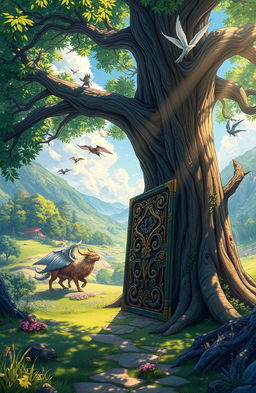 A breathtaking illustration of NjordSkadi, a vibrant fantasy realm filled with lush landscapes, lush forests, and stunning vistas