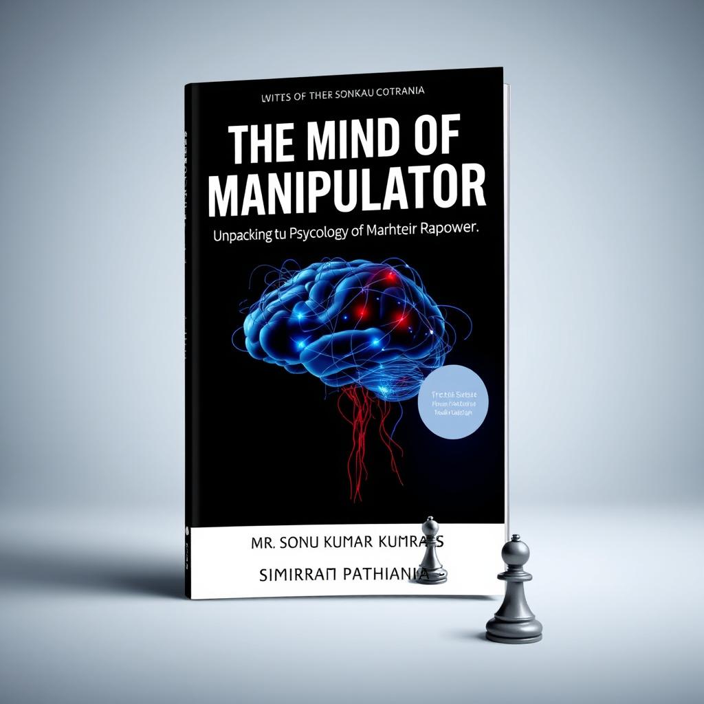 A thought-provoking book cover design for 'The Mind of a Manipulator: Unpacking the Psychology of Power' by Mr