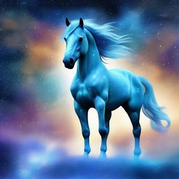 Generate an image of a celestial horse whose form is composed of twinkling stars and nebulae, a manifestation of the universe itself