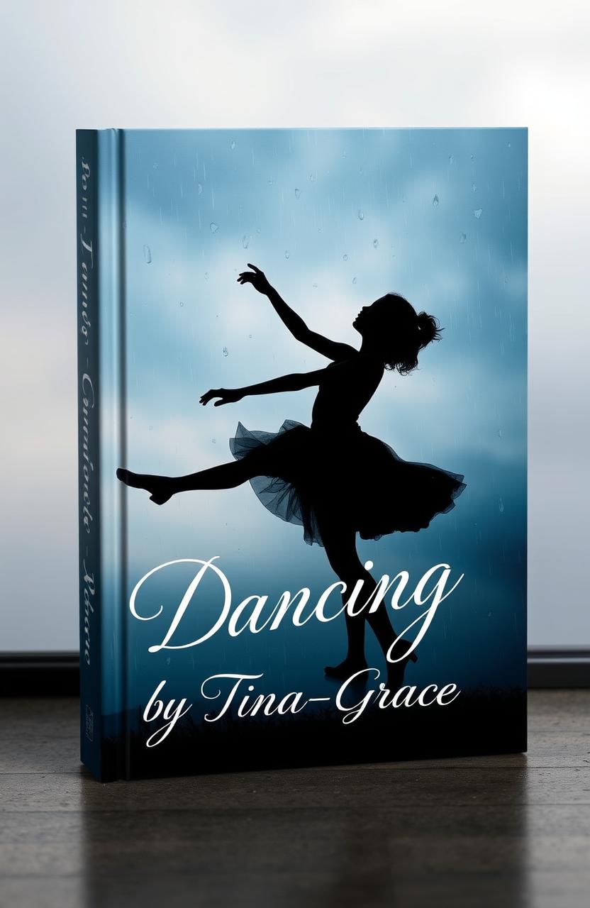 A striking book cover design featuring the silhouette of a girl elegantly dancing in the rain