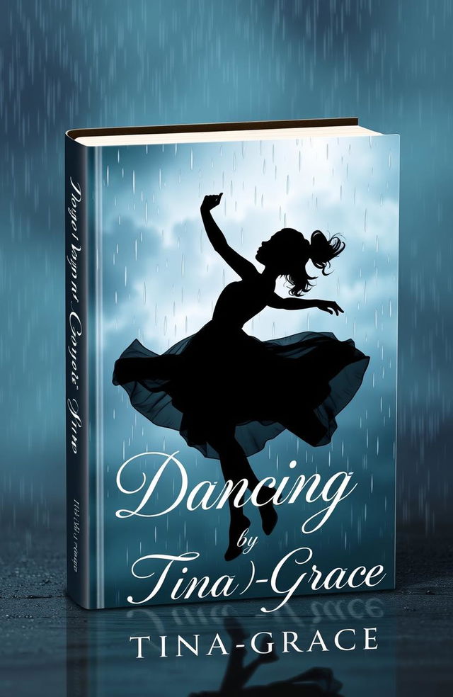 A striking book cover design featuring the silhouette of a girl elegantly dancing in the rain