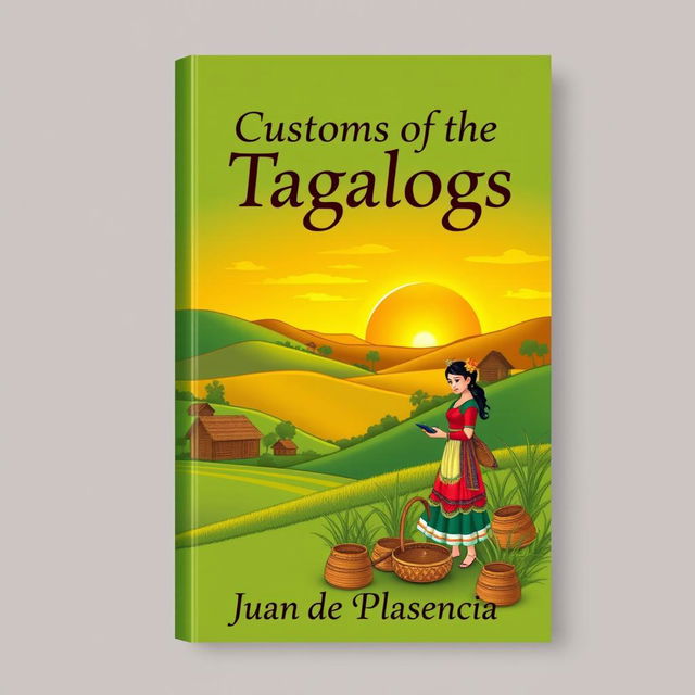 A digital drawing book cover design for 'Customs of the Tagalogs' by Juan de Plasencia