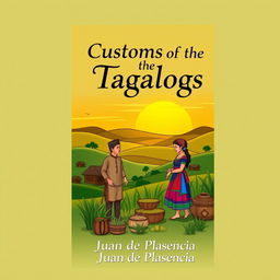 A digital drawing book cover design for 'Customs of the Tagalogs' by Juan de Plasencia
