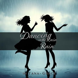 An evocative book cover design featuring the silhouettes of two teenage girls joyfully dancing in the rain