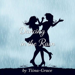 An enchanting book cover design featuring the silhouettes of a teenage girl and her girlfriend joyfully dancing in the rain