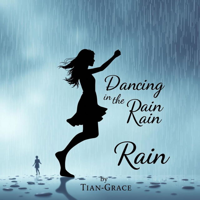 An enchanting book cover design featuring the silhouettes of a teenage girl and her girlfriend joyfully dancing in the rain