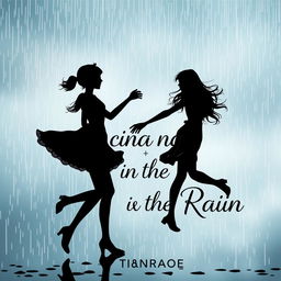 An enchanting book cover design featuring the silhouettes of a teenage girl and her girlfriend joyfully dancing in the rain