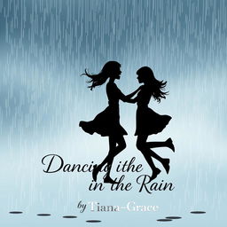 An enchanting book cover design featuring the silhouettes of a teenage girl and her girlfriend joyfully dancing in the rain