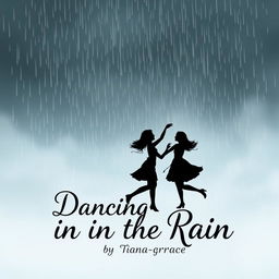 An enchanting book cover design featuring the silhouettes of a teenage girl and her girlfriend joyfully dancing in the rain