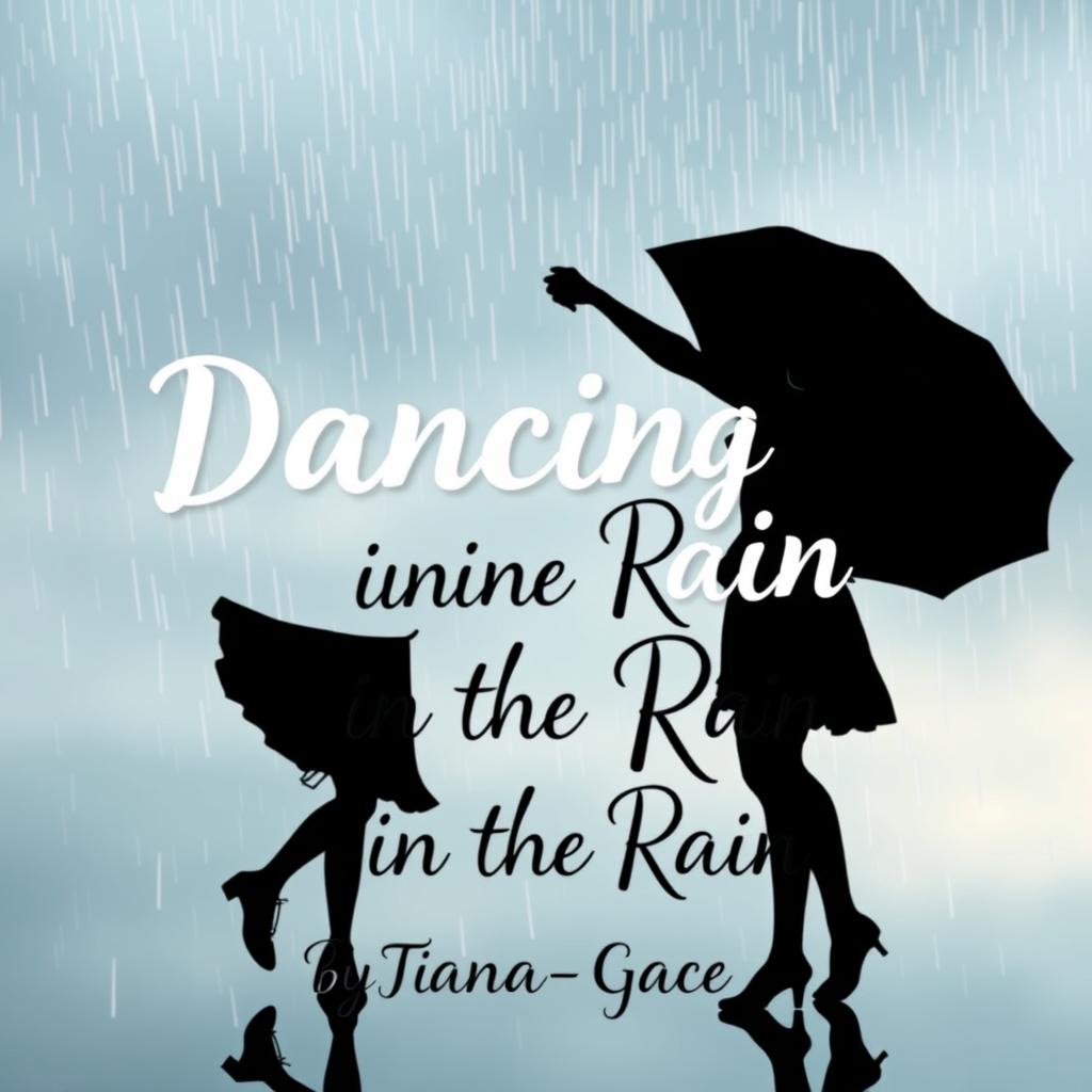 An enchanting book cover design featuring the silhouettes of a teenage girl and her girlfriend joyfully dancing in the rain