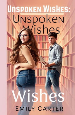 A contemporary romance book cover featuring two college nerds in a cozy, book-filled library