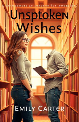 A contemporary romance book cover featuring two college nerds in a cozy, book-filled library