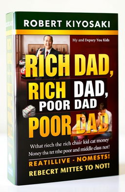 A visually striking book cover design for 'Rich Dad, Poor Dad' by Robert Kiyosaki