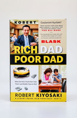 A visually striking book cover design for 'Rich Dad, Poor Dad' by Robert Kiyosaki