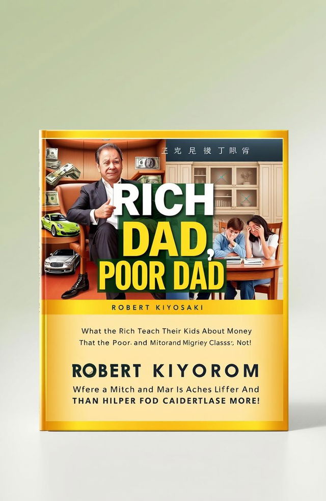 A visually striking book cover design for 'Rich Dad, Poor Dad' by Robert Kiyosaki