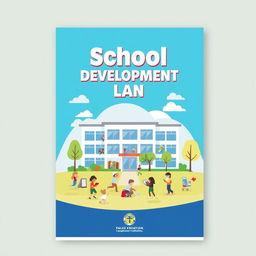 A school development plan document cover page, featuring a bright and inviting design