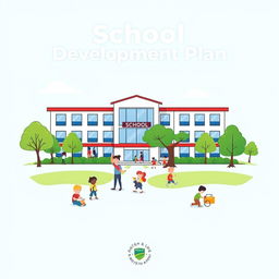 A school development plan document cover page, featuring a bright and inviting design