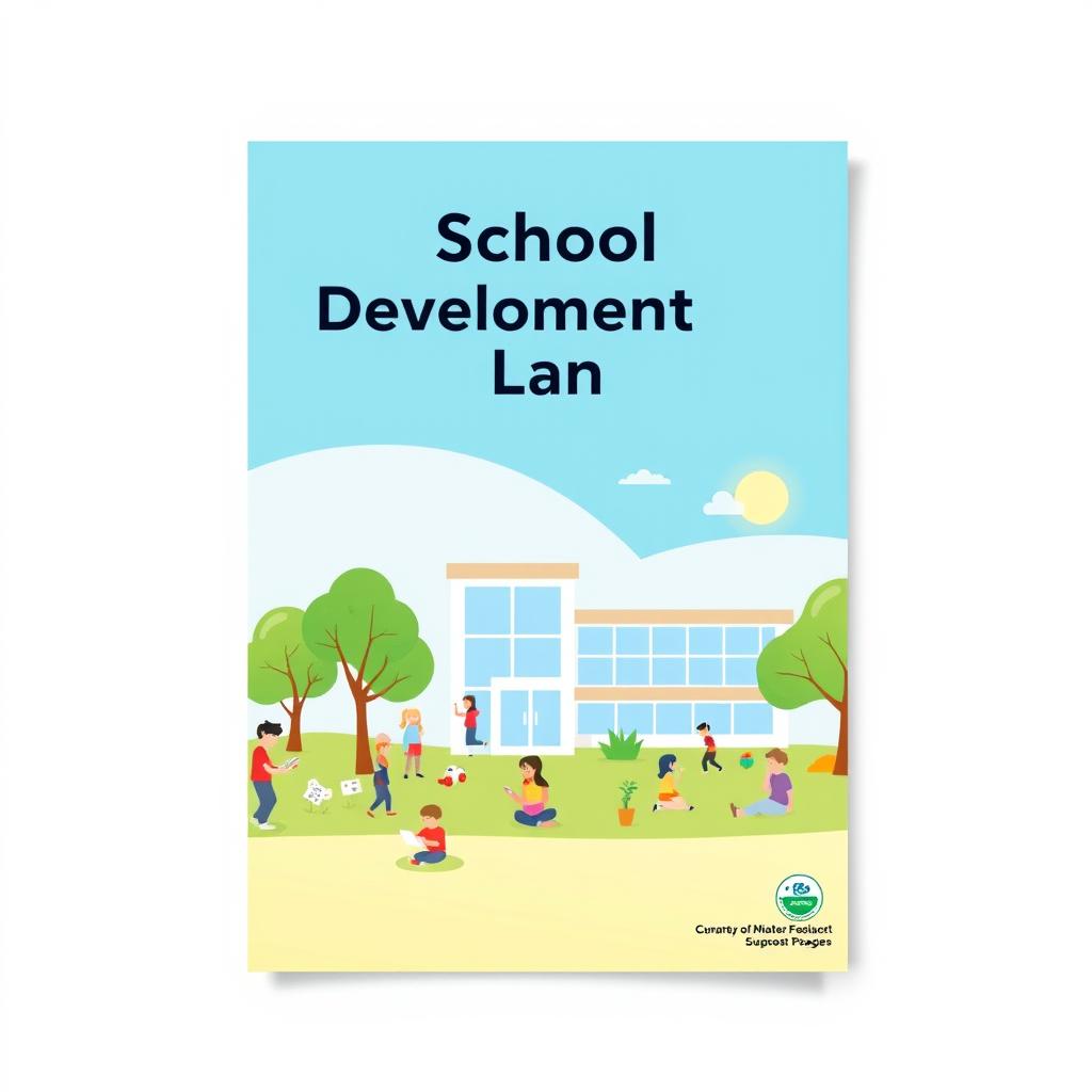 A school development plan document cover page, featuring a bright and inviting design