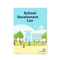 A school development plan document cover page, featuring a bright and inviting design