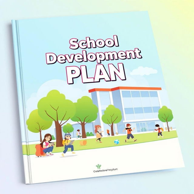 A school development plan document cover page, featuring a bright and inviting design