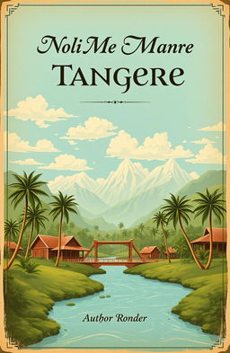A vintage book cover for 'Noli Me Tangere', featuring a serene landscape with a lush tropical setting