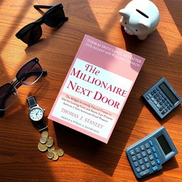 A beautifully arranged flat lay of the book "The Millionaire Next Door" by Thomas J