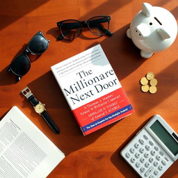A beautifully arranged flat lay of the book "The Millionaire Next Door" by Thomas J