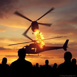 A poignant digital artwork depicting a fictional helicopter crash scene involving LeBron James